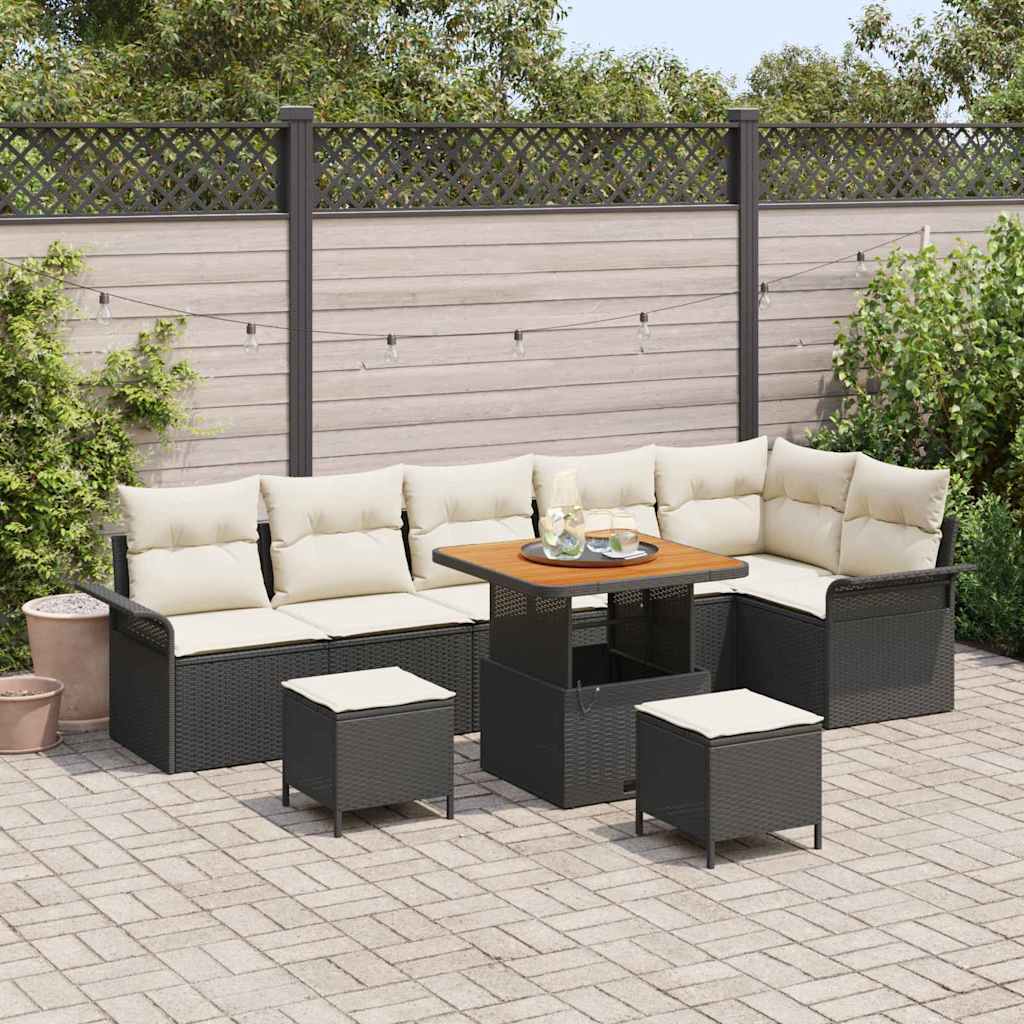 Set Divano da Giardino con cuscino 9 pcs Nero e Crema