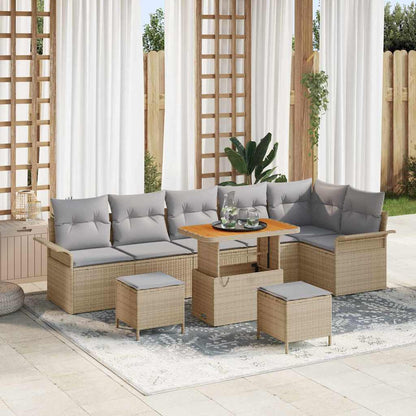 Set Divano da Giardino con cuscino 9 pcs Beige e Grigio Chiaro