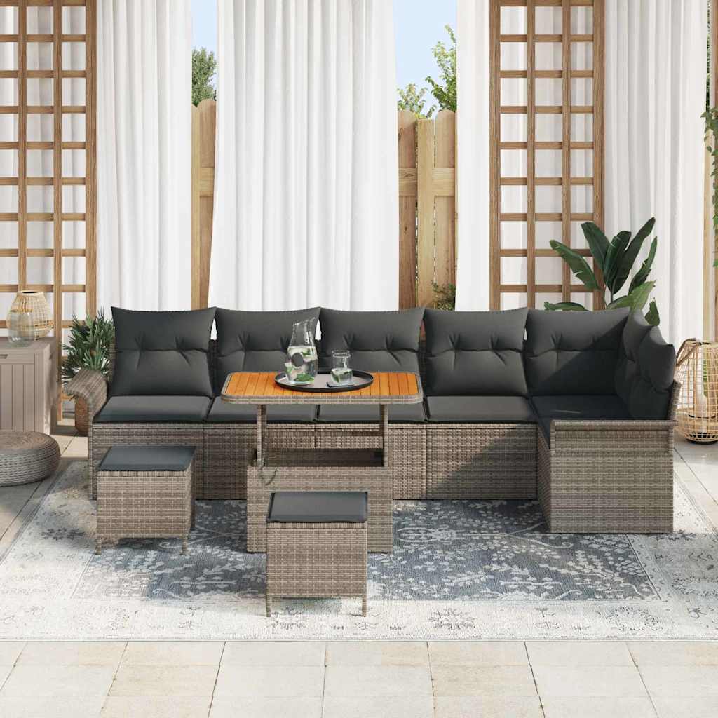 Set Divano da Giardino con cuscino con cuscino 9 pcs Grigio