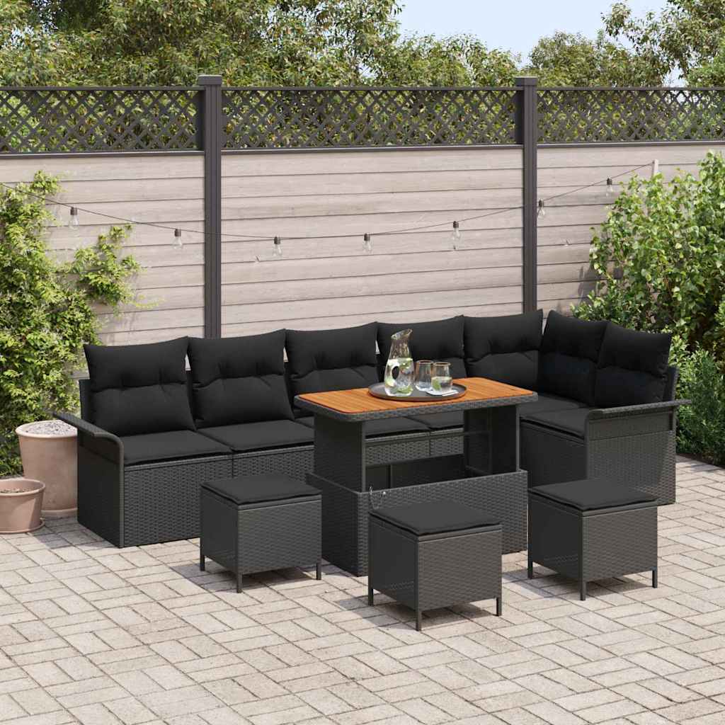 Set Divano da Giardino con cuscino con cuscino 10 pcs Nero