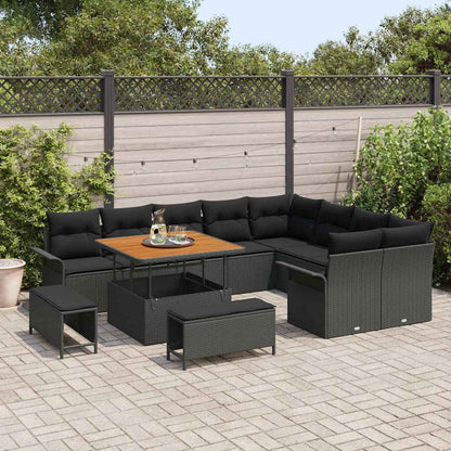 Set Divano da Giardino con cuscino con cuscino 12 pcs Nero