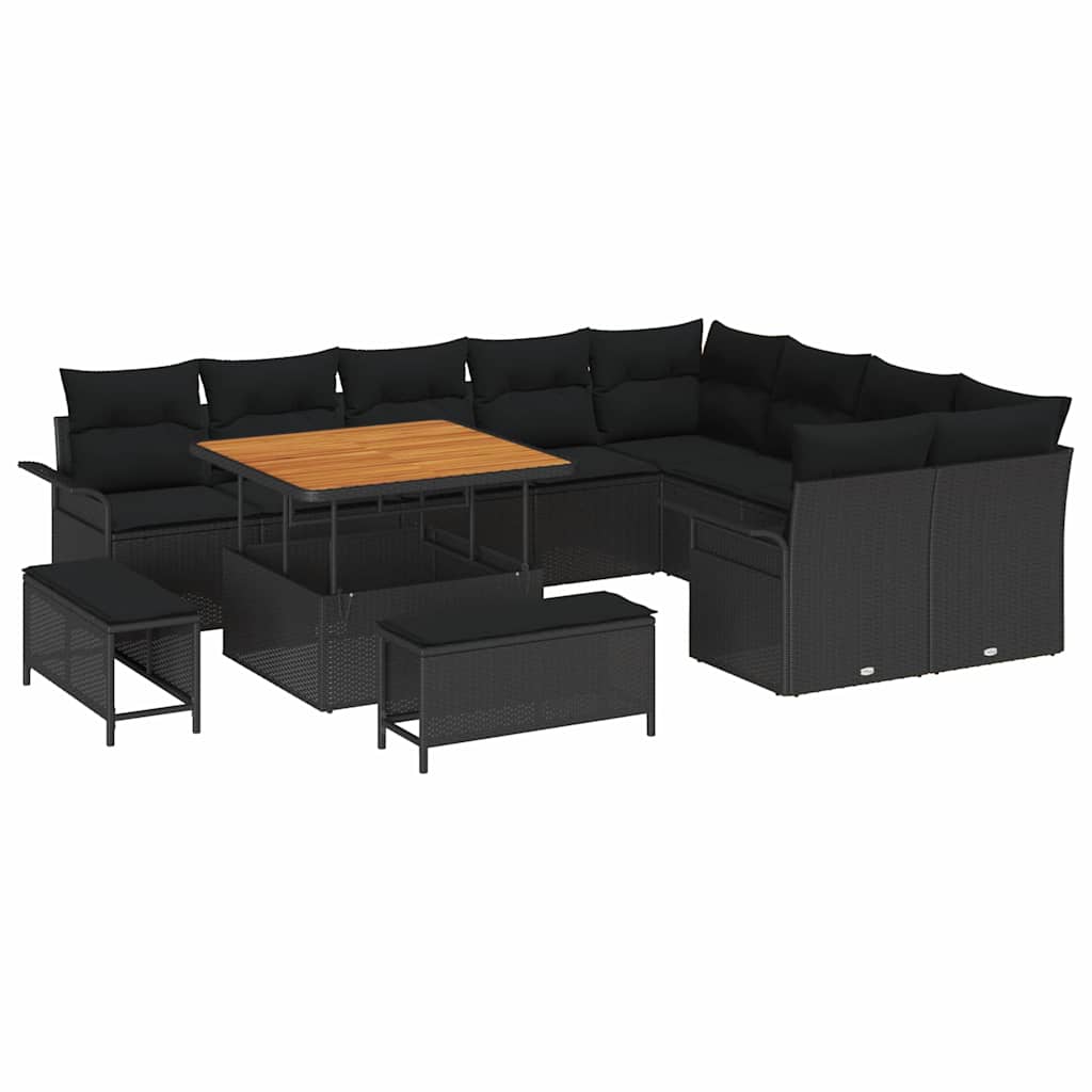 Set Divano da Giardino con cuscino con cuscino 12 pcs Nero