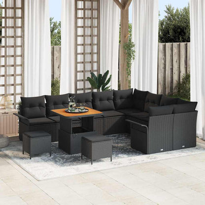 Set Divano da Giardino con cuscino con cuscino 12 pcs Nero