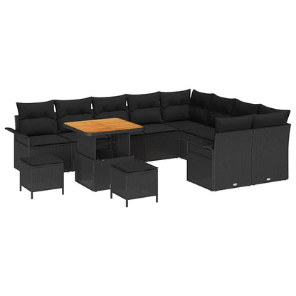 Set Divano da Giardino con cuscino con cuscino 12 pcs Nero