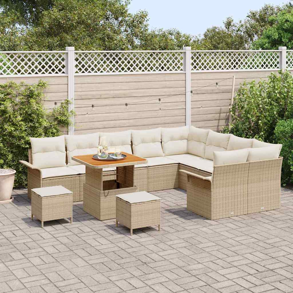 Set Divano da Giardino con cuscino 12 pcs Beige e Crema
