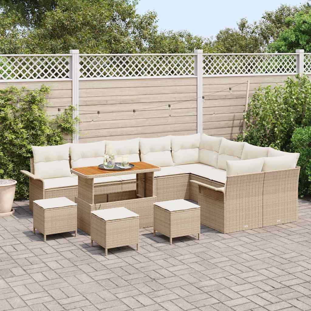 Set Divano da Giardino con cuscino 13 pcs Beige e Crema
