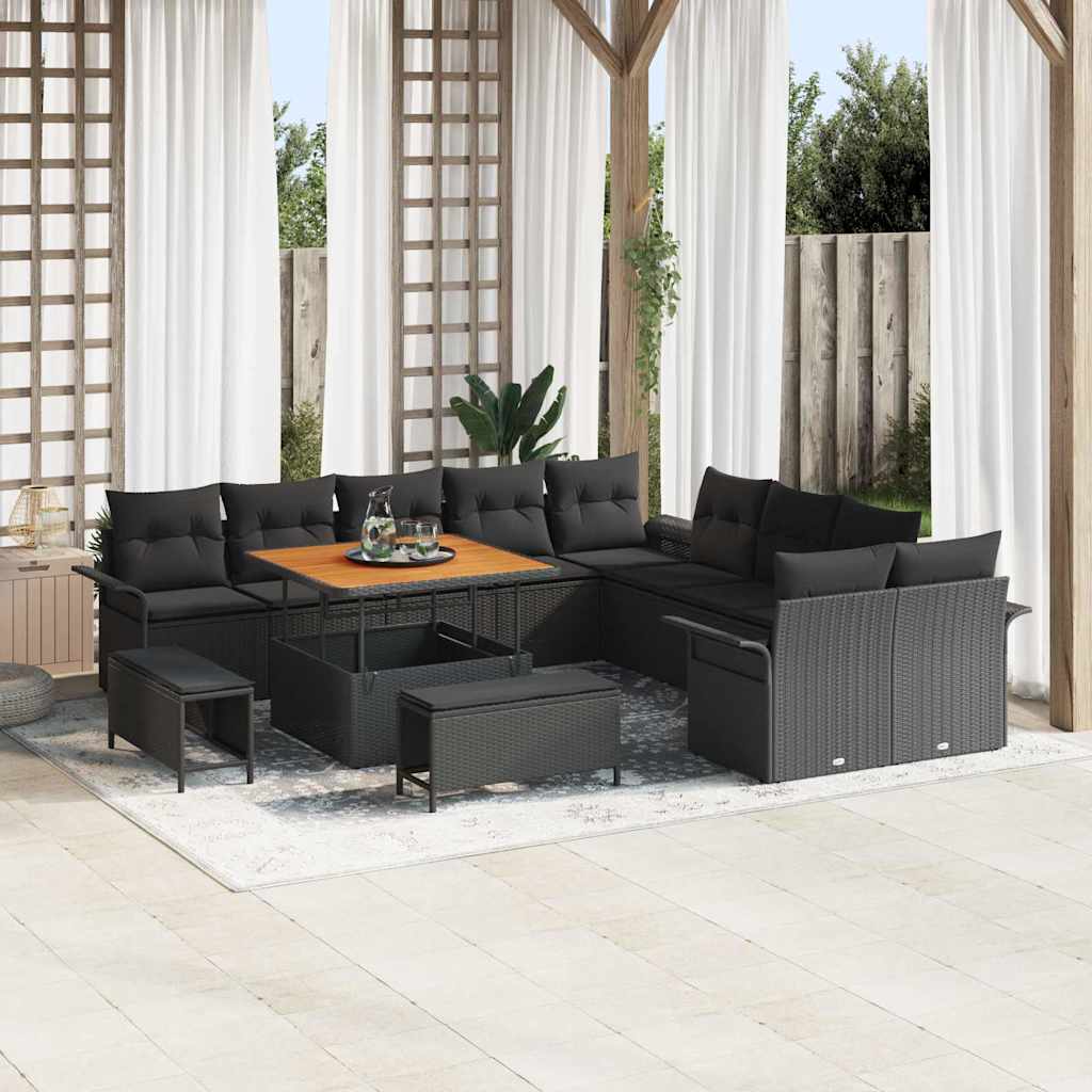 Set Divano da Giardino con cuscino con cuscino 13 pcs Nero