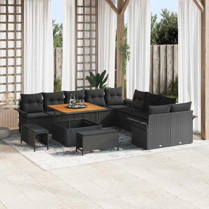 Set Divano da Giardino con cuscino con cuscino 13 pcs Nero