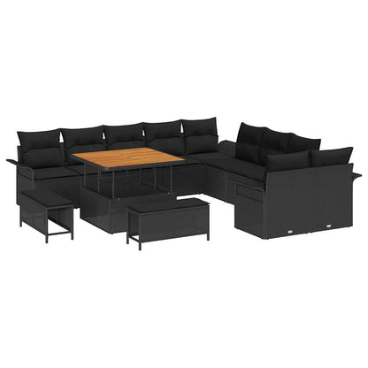 Set Divano da Giardino con cuscino con cuscino 13 pcs Nero