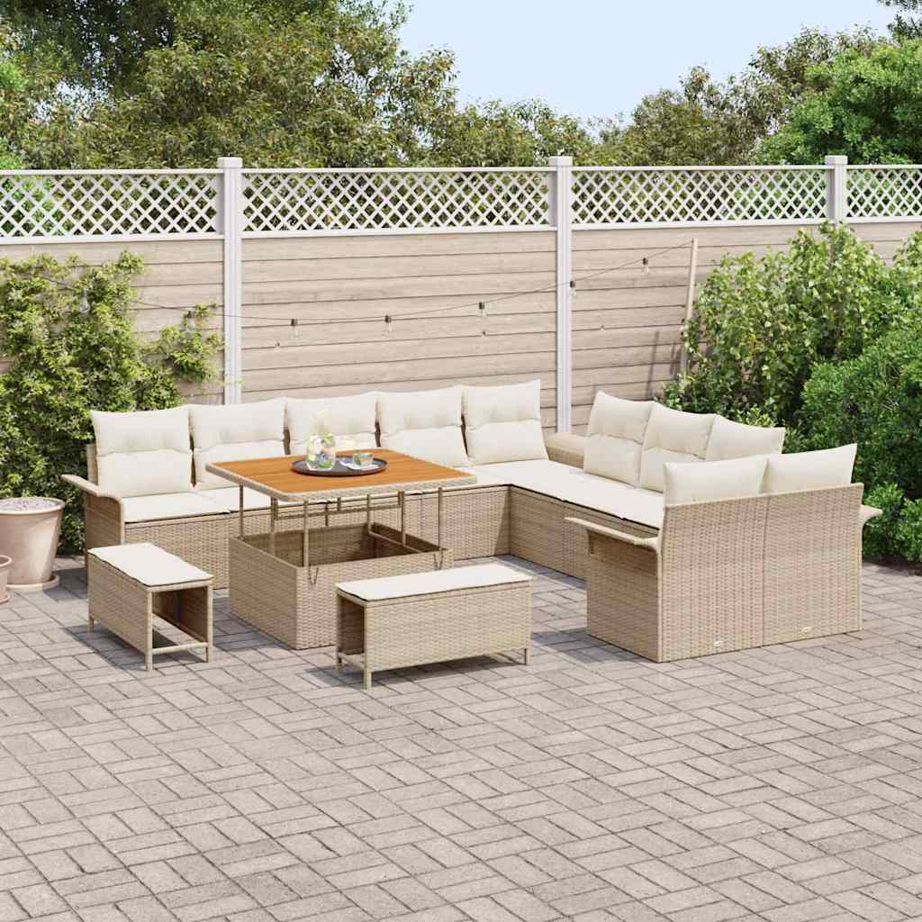 Set Divano da Giardino con cuscino 13 pcs Beige e Crema