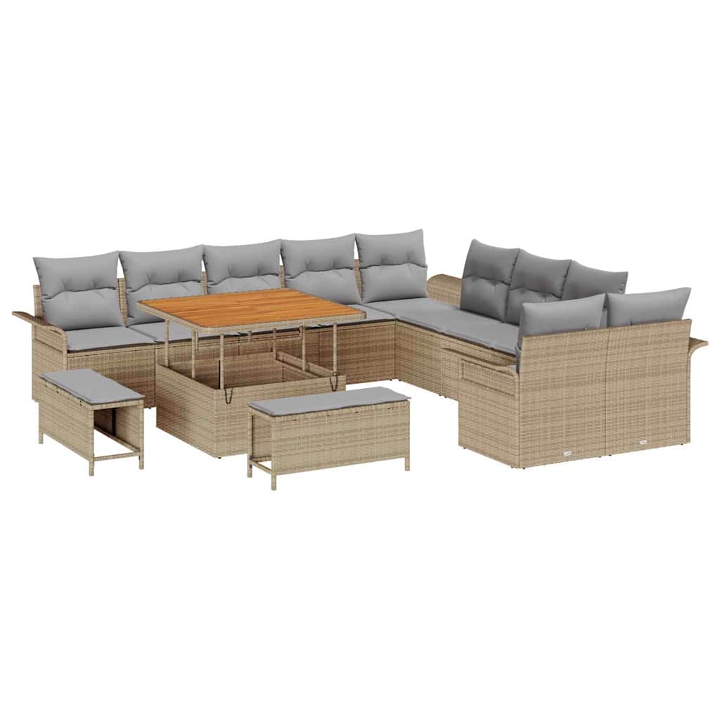 Set Divano da Giardino con cuscino 13 pcs Beige e Grigio Chiaro