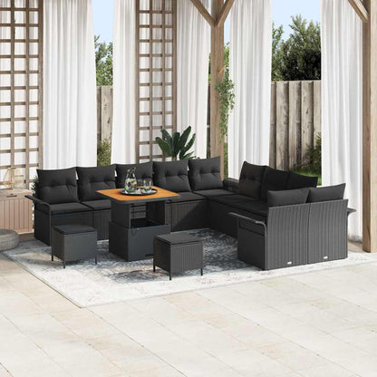 Set Divano da Giardino con cuscino con cuscino 13 pcs Nero