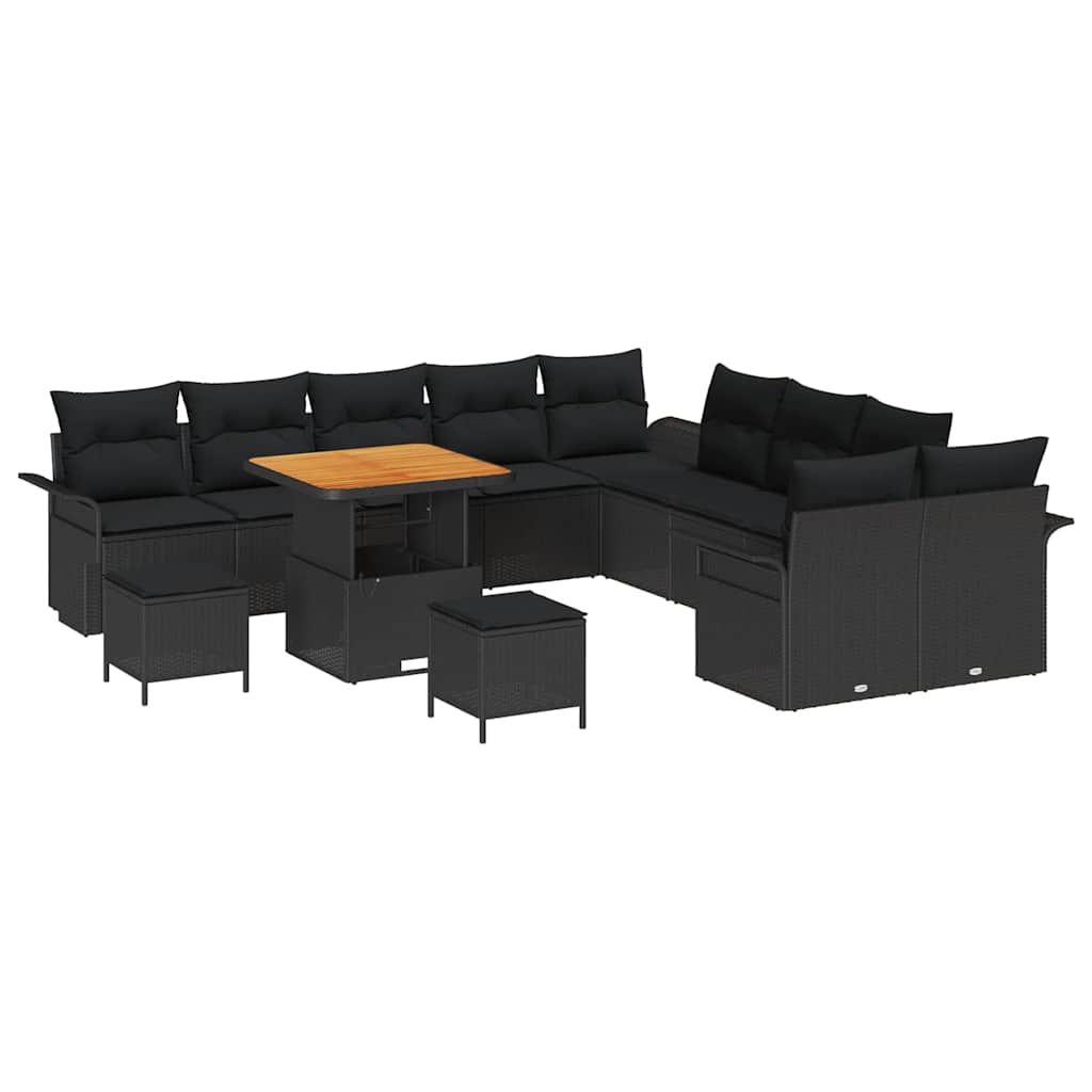 Set Divano da Giardino con cuscino con cuscino 13 pcs Nero