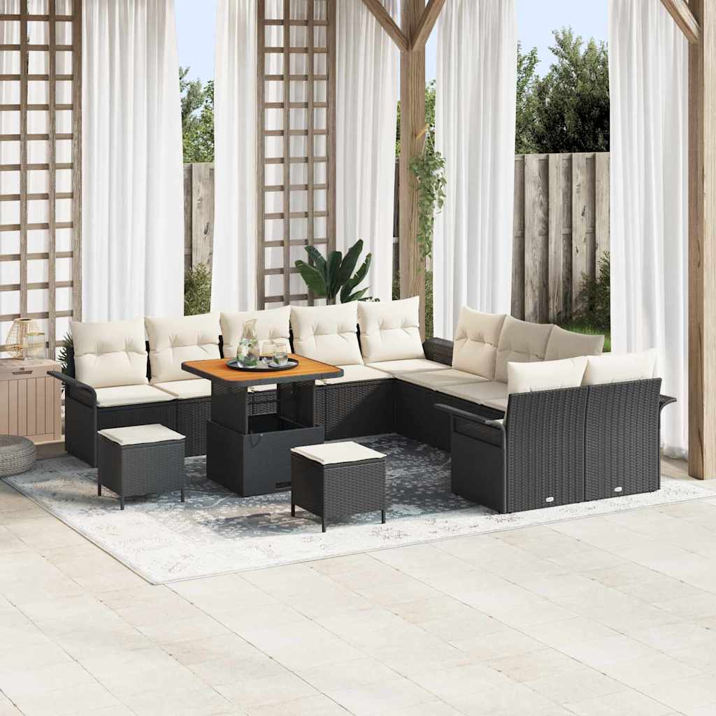 Set Divano da Giardino con cuscino 13 pcs Nero e Crema