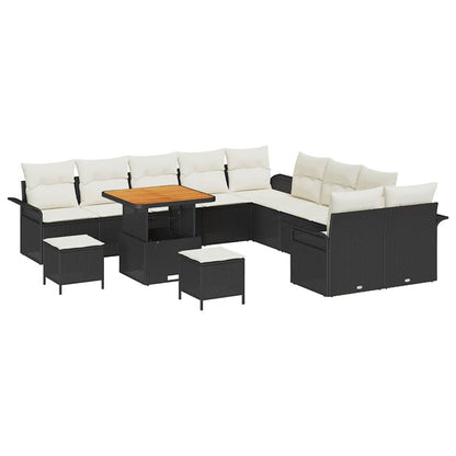 Set Divano da Giardino con cuscino 13 pcs Nero e Crema