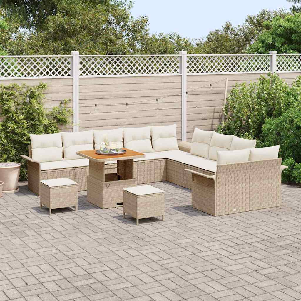 Set Divano da Giardino con cuscino 13 pcs Beige e Crema