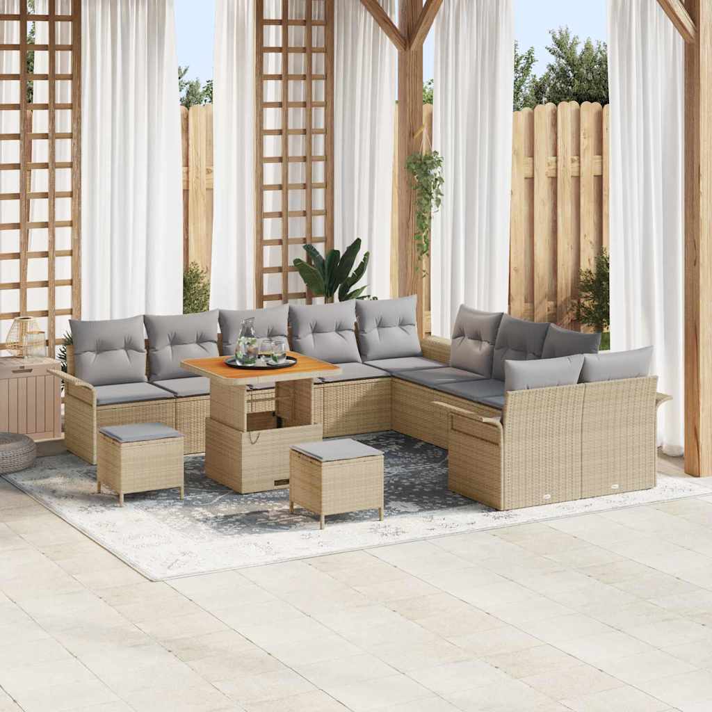 Set Divano da Giardino con cuscino 13 pcs Beige e Grigio Chiaro