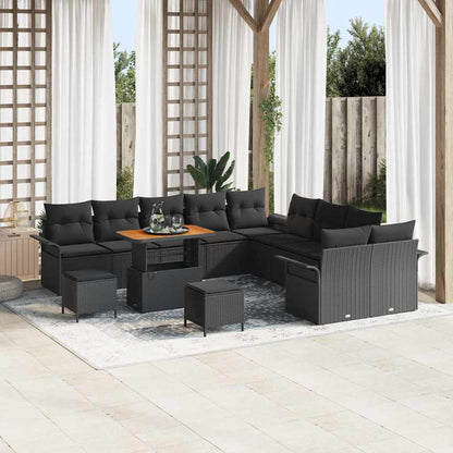 Set Divano da Giardino con cuscino con cuscino 13 pcs Nero