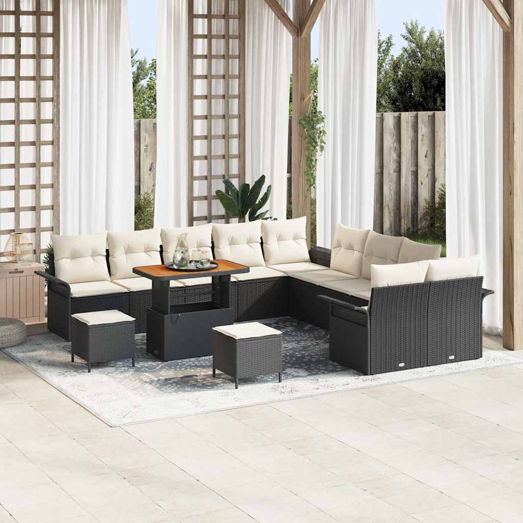 Set Divano da Giardino con cuscino 13 pcs Nero e Crema