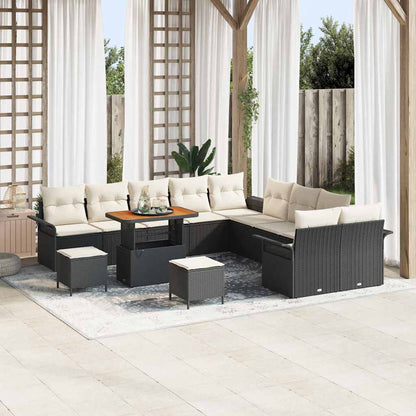 Set Divano da Giardino con cuscino 13 pcs Nero e Crema