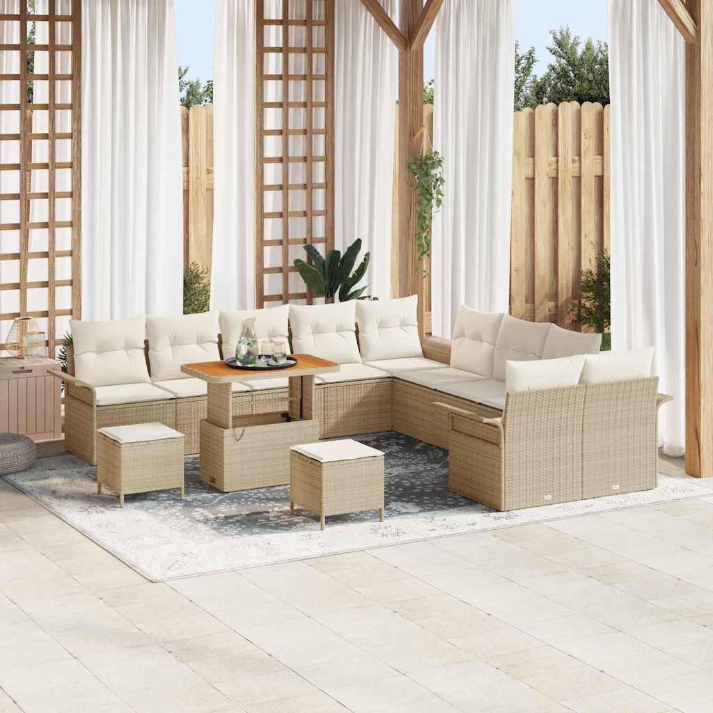 Set Divano da Giardino con cuscino 13 pcs Beige e Crema