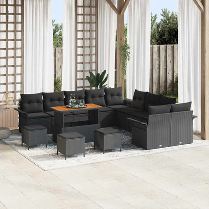 Set Divano da Giardino con cuscino con cuscino 14 pcs Nero