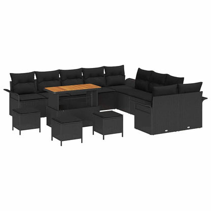 Set Divano da Giardino con cuscino con cuscino 14 pcs Nero