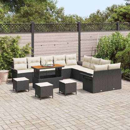 Set Divano da Giardino con cuscino 14 pcs Nero e Crema
