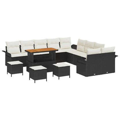 Set Divano da Giardino con cuscino 14 pcs Nero e Crema