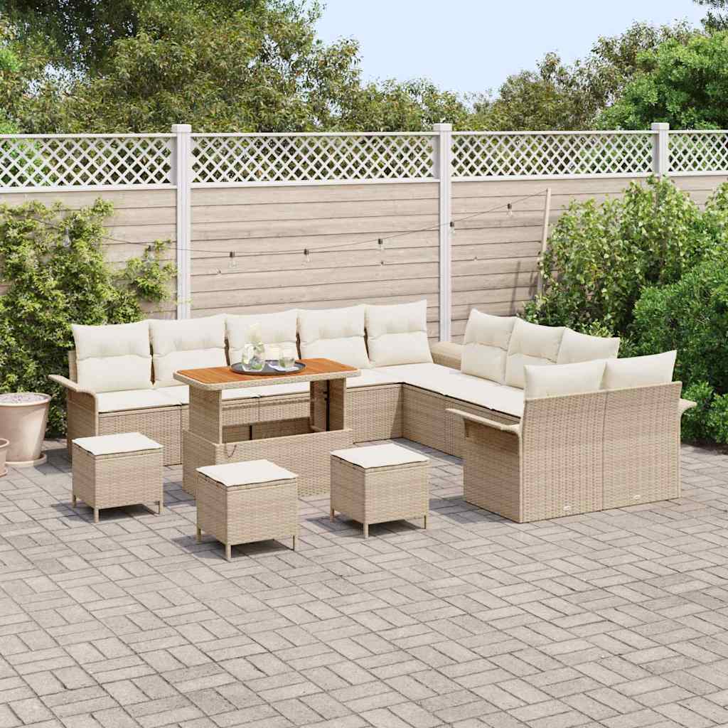 Set Divano da Giardino con cuscino 14 pcs Beige e Crema