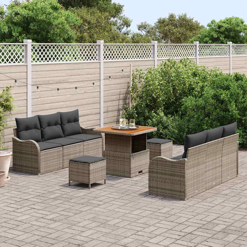 Set Divano da Giardino con cuscino con cuscino 9 pcs Grigio