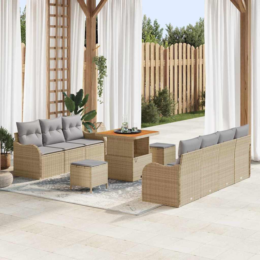 Set Divano da Giardino con cuscino 10 pcs Beige e Grigio Chiaro