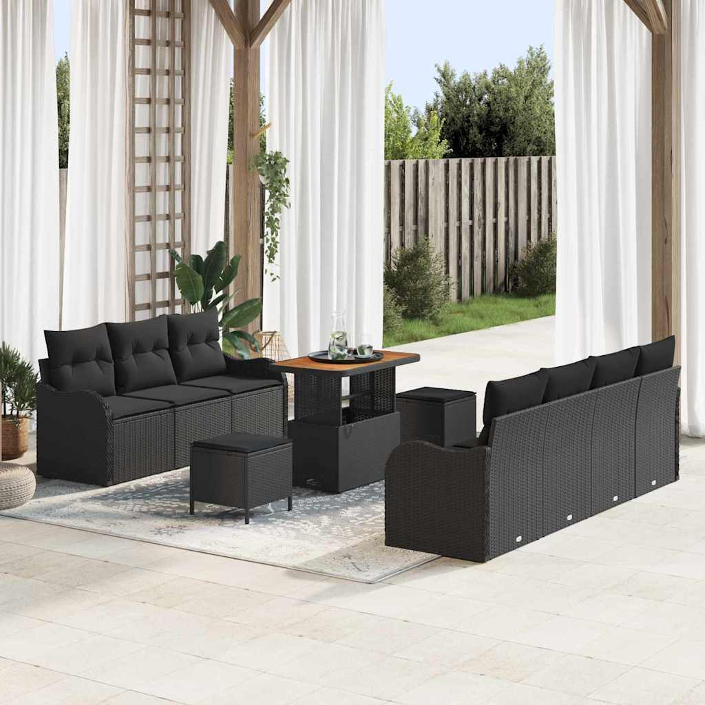 Set Divano da Giardino con cuscino con cuscino 10 pcs Nero