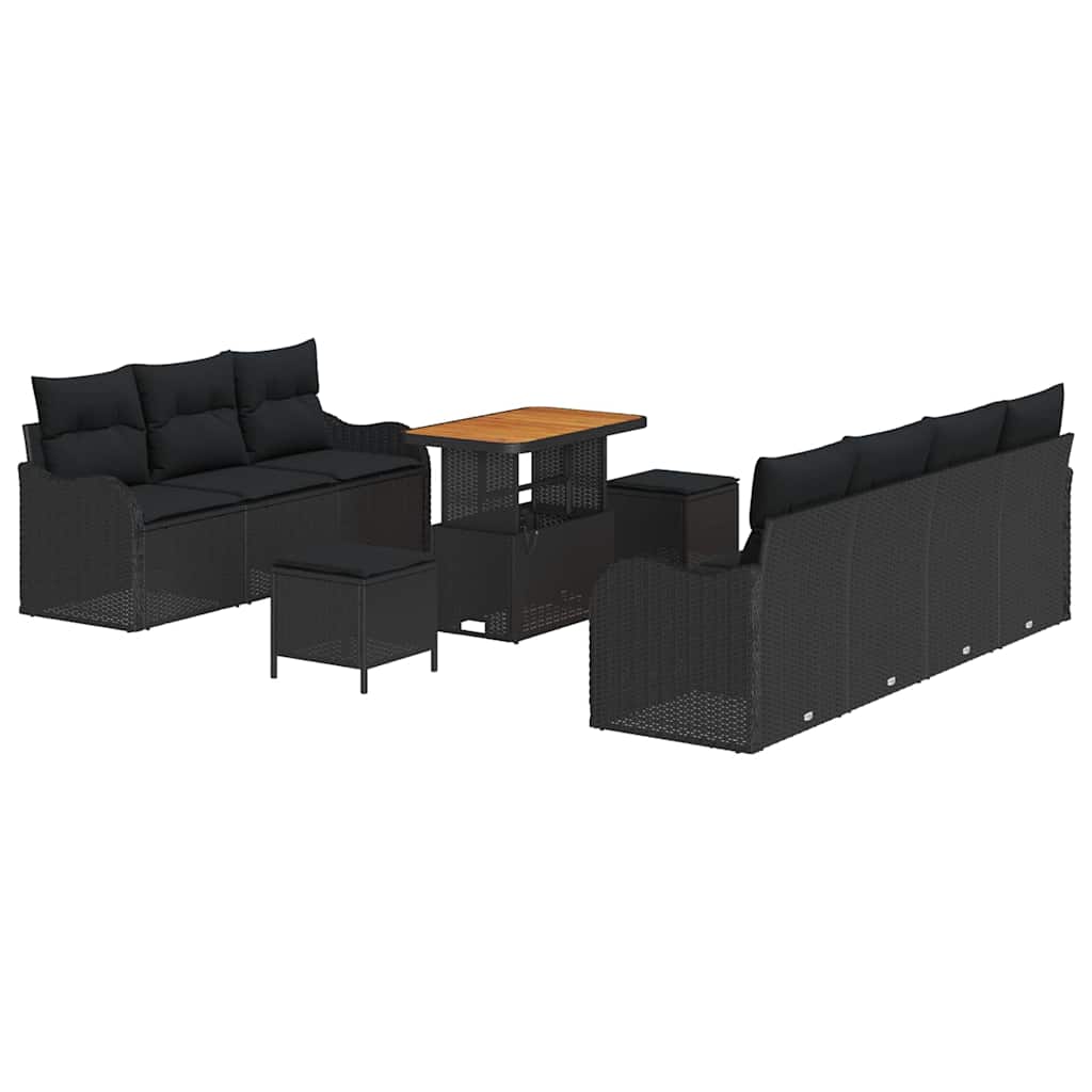 Set Divano da Giardino con cuscino con cuscino 10 pcs Nero