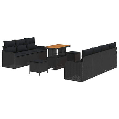 Set Divano da Giardino con cuscino con cuscino 10 pcs Nero