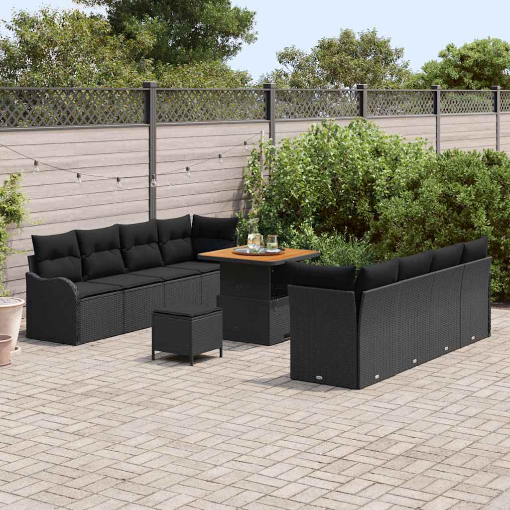 Set Divano da Giardino con cuscino con cuscino 11 pcs Nero