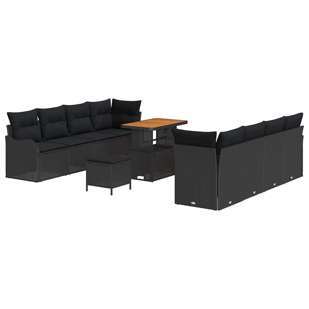 Set Divano da Giardino con cuscino con cuscino 11 pcs Nero
