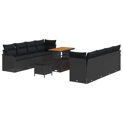 Set Divano da Giardino con cuscino con cuscino 11 pcs Nero
