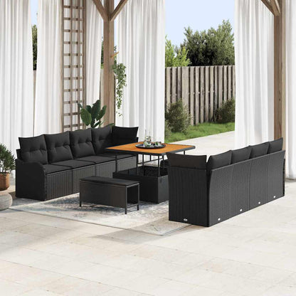 Set Divano da Giardino con cuscino con cuscino 11 pcs Nero