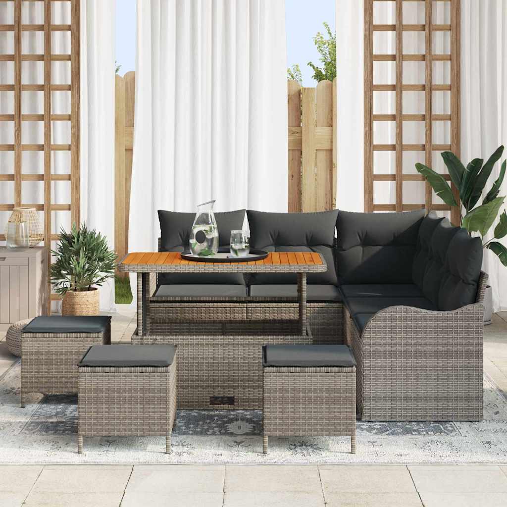 Set Divano da Giardino con cuscino con cuscino 9 pcs Grigio