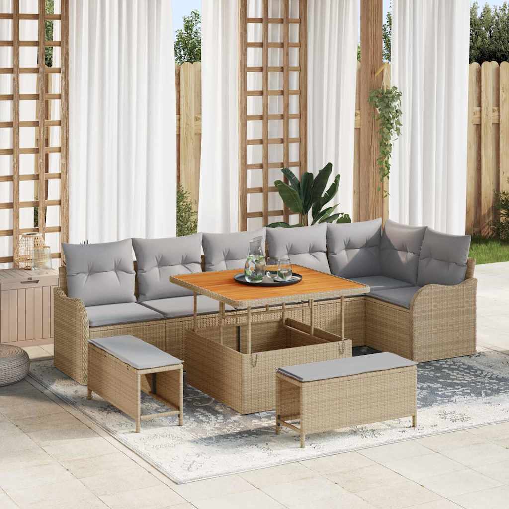 Set Divano da Giardino con cuscino 9 pcs Beige e Grigio Chiaro