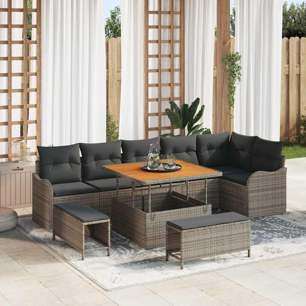 Set Divano da Giardino con cuscino con cuscino 9 pcs Grigio