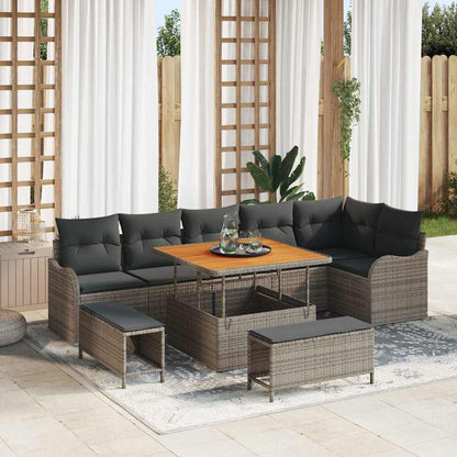 Set Divano da Giardino con cuscino con cuscino 9 pcs Grigio