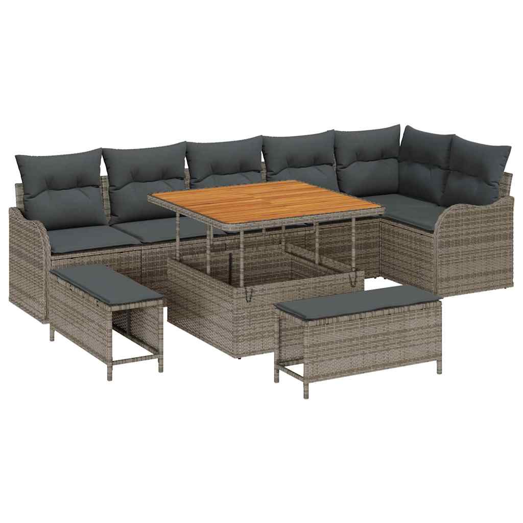 Set Divano da Giardino con cuscino con cuscino 9 pcs Grigio