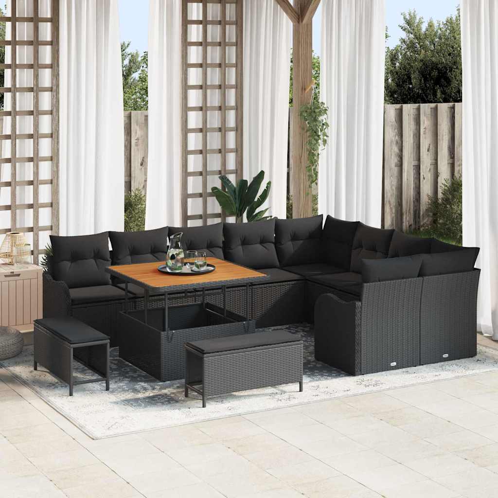 Set Divano da Giardino con cuscino con cuscino 12 pcs Nero