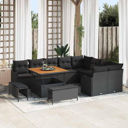 Set Divano da Giardino con cuscino con cuscino 12 pcs Nero