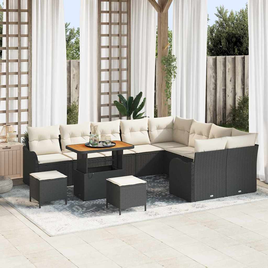 Set Divano da Giardino con cuscino 12 pcs Nero e Crema