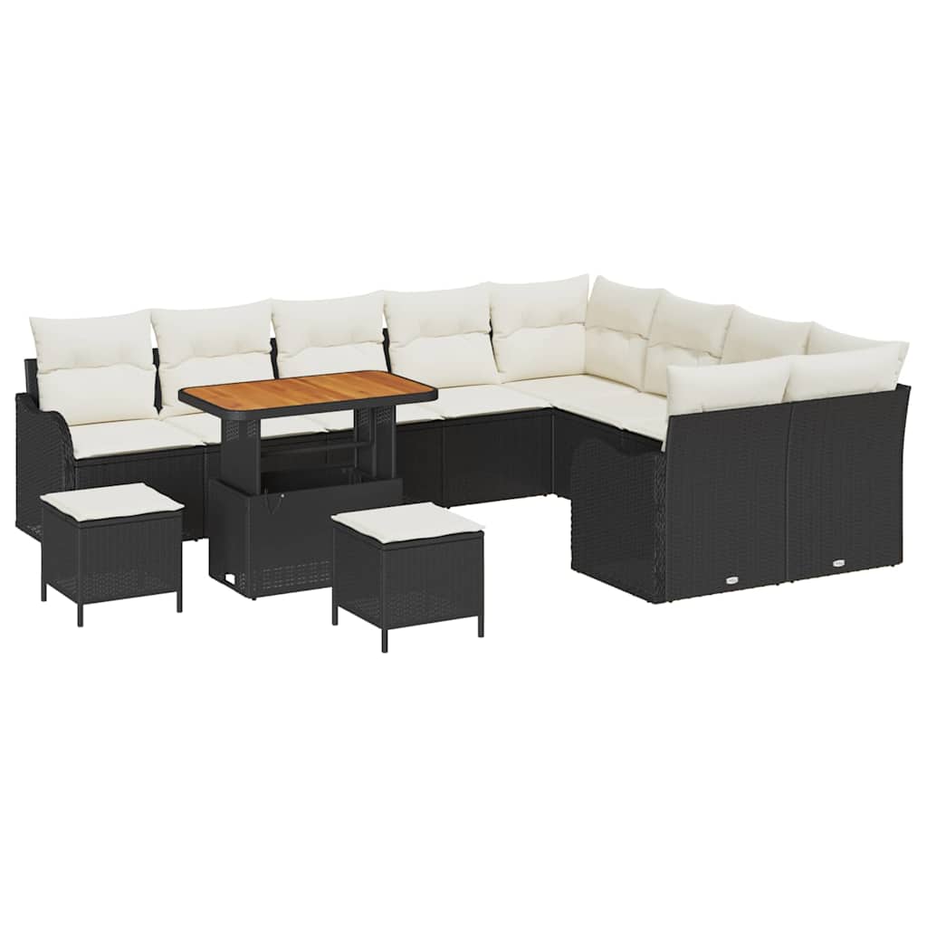 Set Divano da Giardino con cuscino 12 pcs Nero e Crema