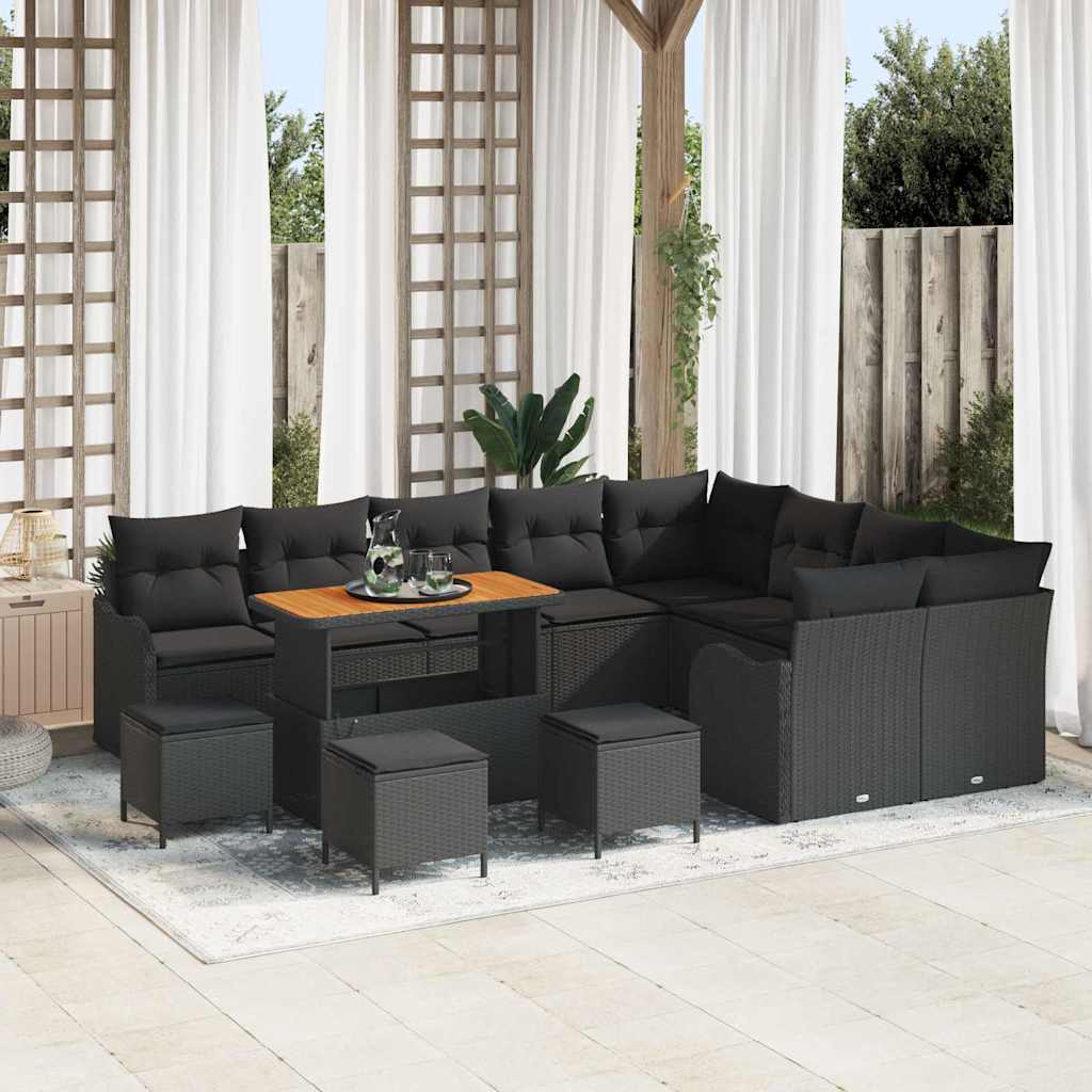 Set Divano da Giardino con cuscino con cuscino 13 pcs Nero