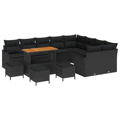 Set Divano da Giardino con cuscino con cuscino 13 pcs Nero